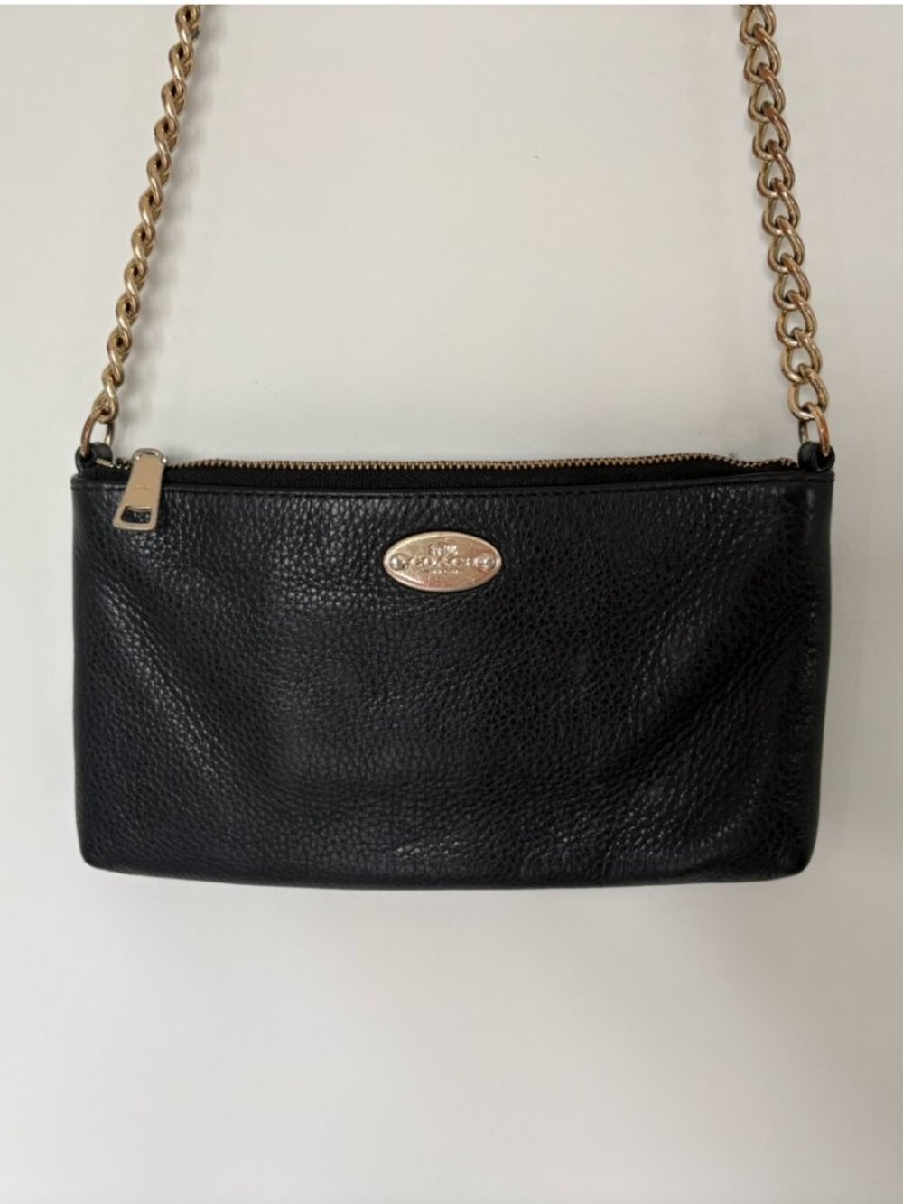 Coach Black Pebbled Leather Mini Crossbody Chain Strap Bag